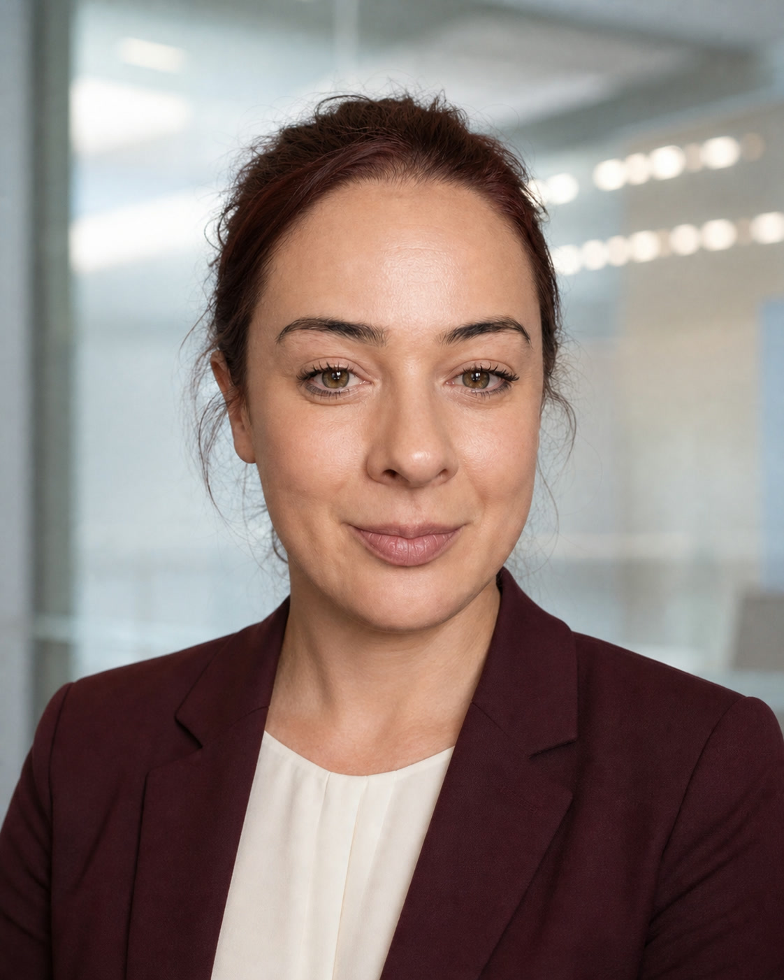 Portret Ani w bordowej marynarce